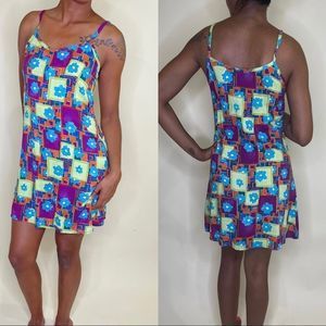 Vintage Floral color block a line sundress sz S